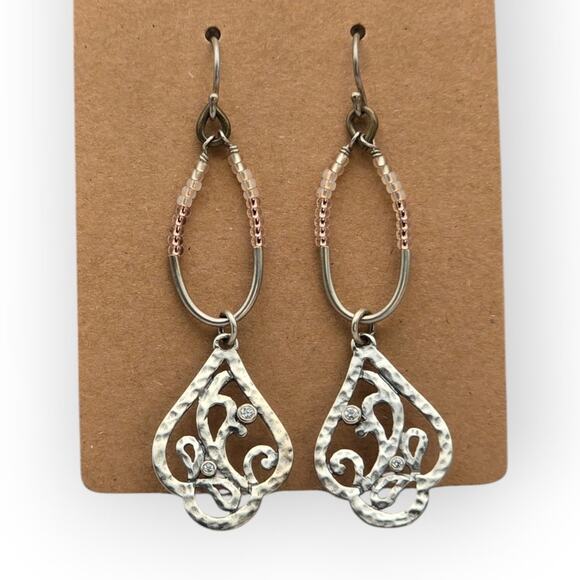Silpada Sterling Silver Teardrop Dangle Earrings Clear Stones & Two-Tone Beads